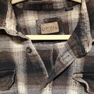 Orvis Brown and Cream Checkered Shacket Shirt With Pockets, Heavy Weight